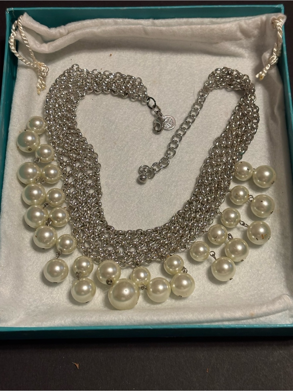 Robert Rose NIB 14” Faux Pearl Multi Chain Statement Bib Choker Necklace